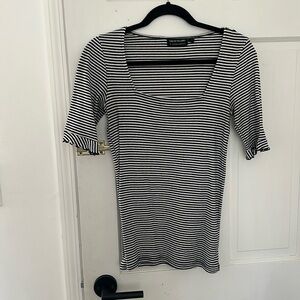 Anthropologie size mediumm striped short sleeve shirt with ruffles